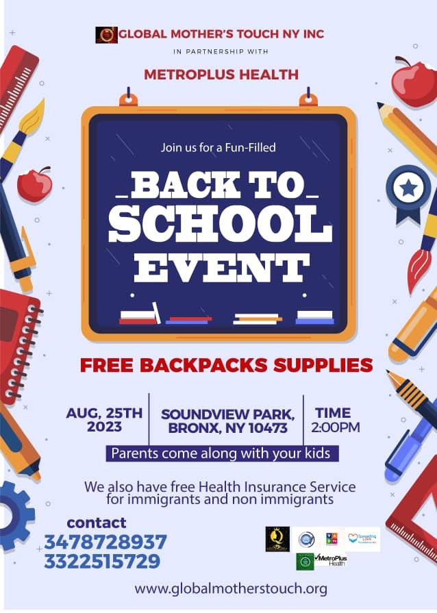 Back To School Donation: Global Mothers Touch NY INC and Metroplus Health Partner to Provide School Materials and Health Insurance Services